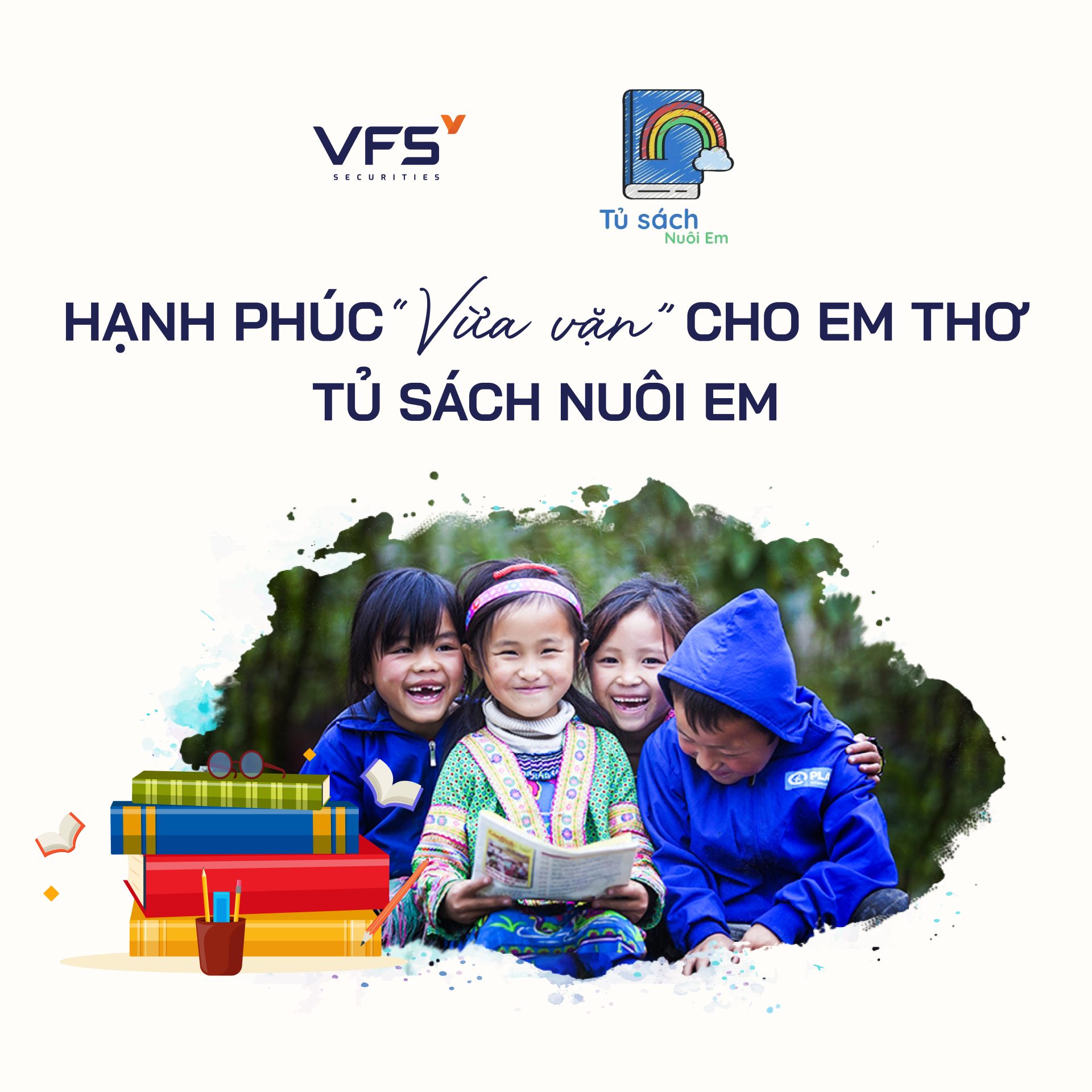 “HẠNH PHÚC VỪA VẶN CHO EM THƠ” – VFS THÀNH CÔNG XÂY DỰNG 20 TỦ SÁCH TRI THỨC