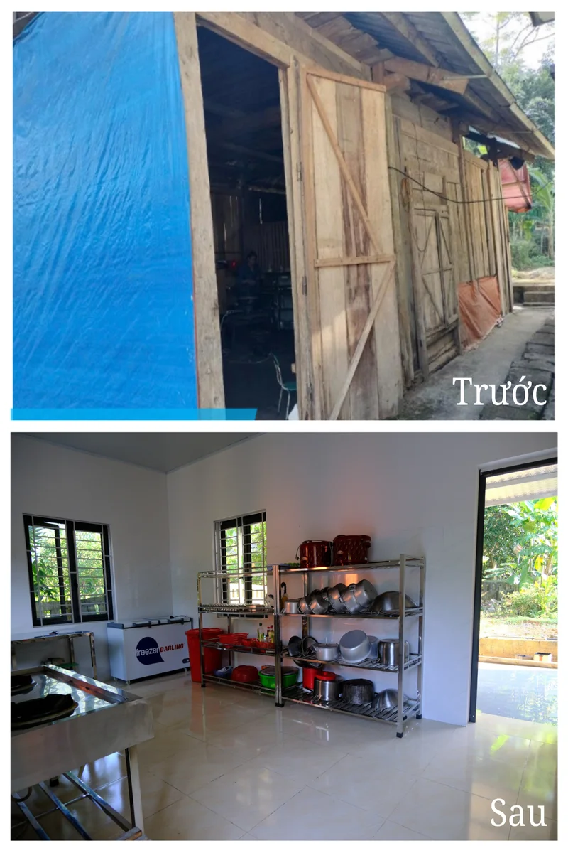 Căn bếp trước và sau khi được xây mới. Ảnh: Quỳnh Anh 