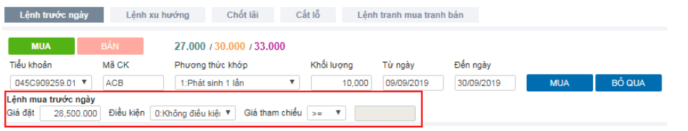 lệnh mua trước ngày