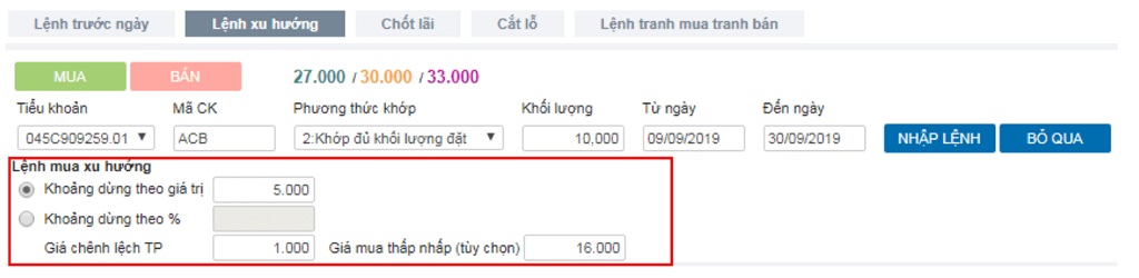 lệnh mua xu hướng
