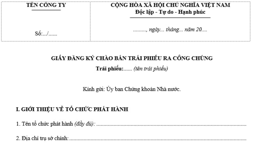 Mẫu giấy đăng ký chào bán trái phiếu chuyển đổi